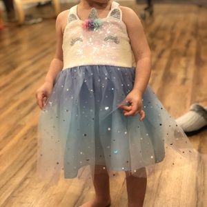 Toddler Girls Foil Ombre with Unicorn Tutu Dress